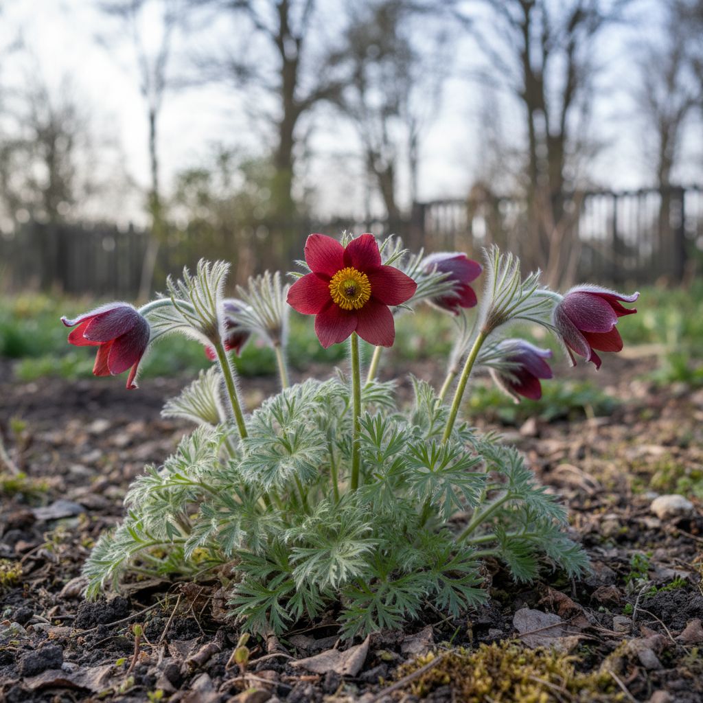 Фото Прострел обыкновенный Pinwheel Red (Pulsatilla vulgaris 'Pinwheel Red')