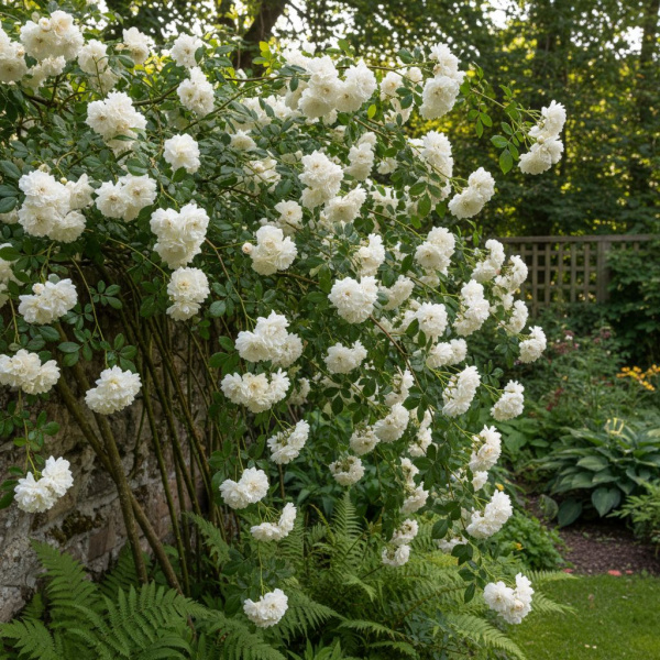 Фото Роза Бэнкса Alba Plena (Плетистая) (Rosa banksiae 'Alba Plena')
